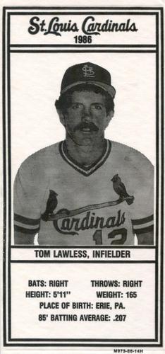 1986 Schnucks Milk St. Louis Cardinals #NNO Tom Lawless Front
