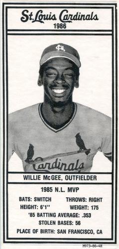 1986 Schnucks Milk St. Louis Cardinals #NNO Willie McGee Front