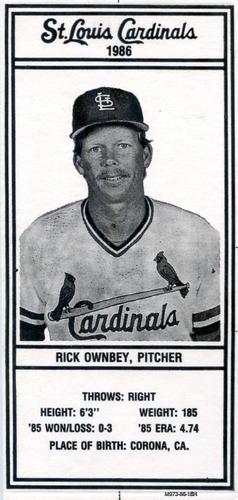 1986 Schnucks Milk St. Louis Cardinals #NNO Rick Ownbey Front