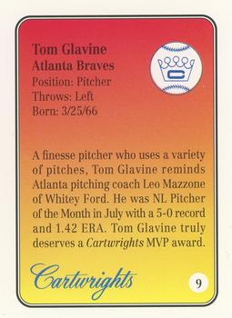 1992 Cartwrights Players Choice MVP - Blue Foil #9 Tom Glavine Back