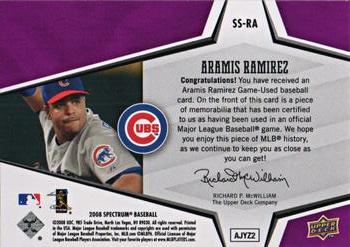 2008 Upper Deck Spectrum - Spectrum Swatches Purple #SS-RA Aramis Ramirez Back