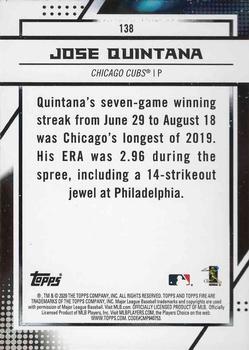 2020 Topps Fire - Blue Chip #138 Jose Quintana Back