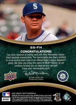 2008 Upper Deck Sweet Spot - Swatches #SS-FH Felix Hernandez Back