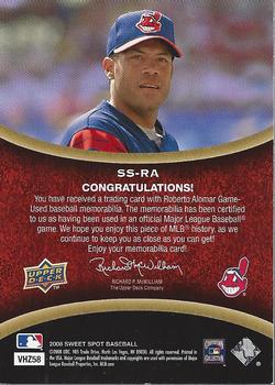 2008 Upper Deck Sweet Spot - Swatches #SS-RA Roberto Alomar Back