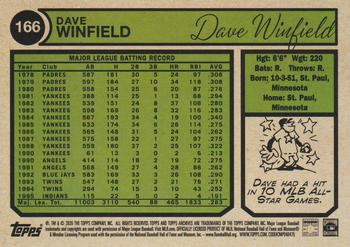 2020 Topps Archives - Red Holo-Foil #166 Dave Winfield Back