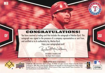 2008 Upper Deck X - Signatures #MB Marlon Byrd Back