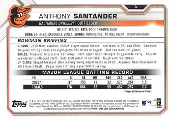 2021 Bowman #3 Anthony Santander Back