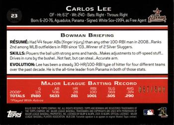 2009 Bowman - Blue #23 Carlos Lee Back