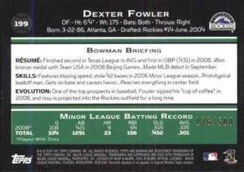 2009 Bowman - Blue #199 Dexter Fowler Back