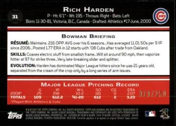 2009 Bowman - Orange #31 Rich Harden Back