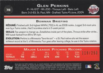 2009 Bowman - Orange #78 Glen Perkins Back