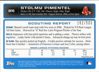 2009 Bowman - Prospects Blue #BP6 Stolmy Pimentel Back