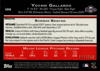 2009 Bowman Chrome - X-Fractors #106 Yovani Gallardo Back