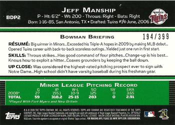 2009 Bowman Draft Picks & Prospects - Blue #BDP2 Jeff Manship Back