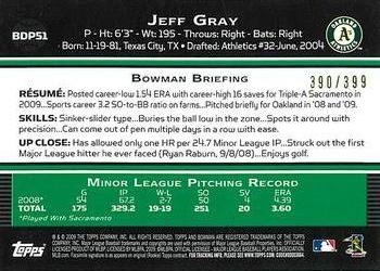 2009 Bowman Draft Picks & Prospects - Blue #BDP51 Jeff Gray Back