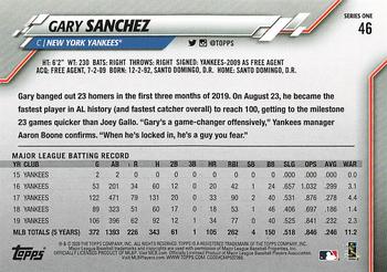 2020 Topps - Gold Star #46 Gary Sanchez Back