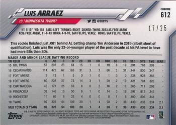 2020 Topps Chrome Sapphire Edition - Orange Refractor #612 Luis Arraez Back