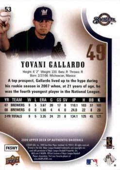2009 SP Authentic - Copper #53 Yovani Gallardo Back