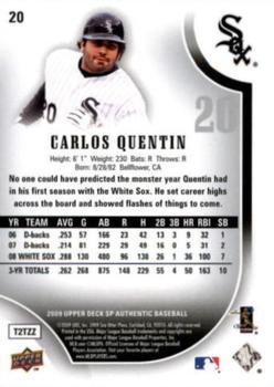 2009 SP Authentic - Gold #20 Carlos Quentin Back