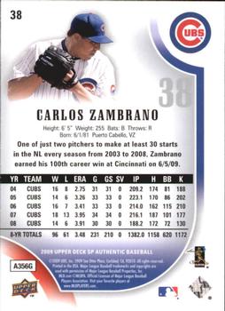 2009 SP Authentic - Gold #38 Carlos Zambrano Back