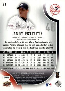 2009 SP Authentic - Gold #71 Andy Pettitte Back