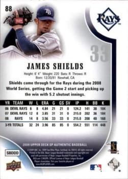2009 SP Authentic - Gold #88 James Shields Back
