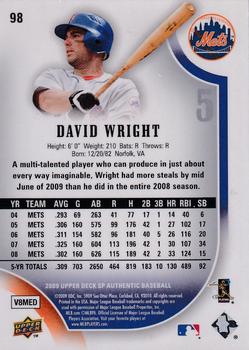 2009 SP Authentic - Gold #98 David Wright Back
