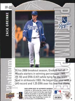 2009 SP Authentic - Platinum Power #PP-60 Zack Greinke Back