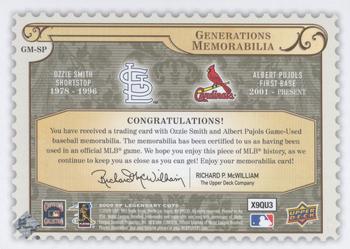 2009 SP Legendary Cuts - Generations Dual Memorabilia #GM-SP Ozzie Smith / Albert Pujols Back