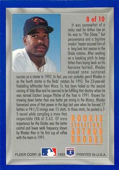 1993 Fleer - Rookie Sensations (Series Two) #8 Arthur Rhodes Back