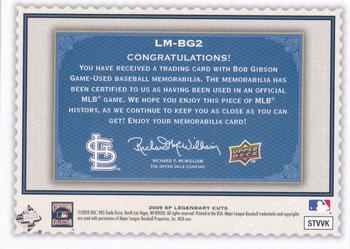 2009 SP Legendary Cuts - Legendary Memorabilia Blue #LM-BG2 Bob Gibson Back