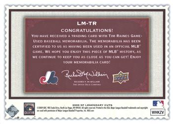 2009 SP Legendary Cuts - Legendary Memorabilia Red #LM-TR Tim Raines Back