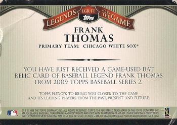 2009 Topps - Legends of the Game Relics #LGR-FT Frank Thomas Back