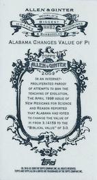 2009 Topps Allen & Ginter - Mini World's Biggest Hoaxes, Hoodwinks & Bamboozles #HHB2 Alabama Changes Value of Pi Back