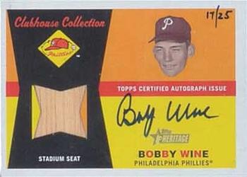 2009 Topps Heritage - Clubhouse Collection Relics Autographs #CCAR-BW Bobby Wine Front