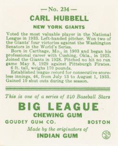 1976 TCMA Goudey Reprints #234 Carl Hubbell Back