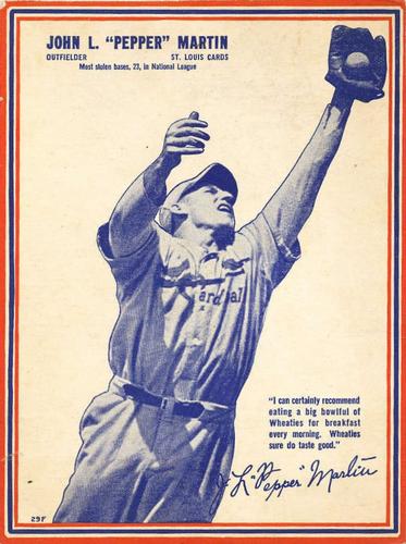 1937 Wheaties Series 7 #29F Pepper Martin Front