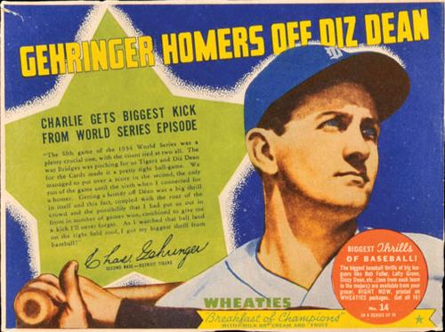 1938 Wheaties Series 10 #14 Charlie Gehringer Front