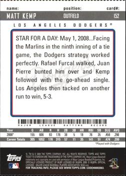 2009 Topps Ticket to Stardom - Perforated #152 Matt Kemp Back