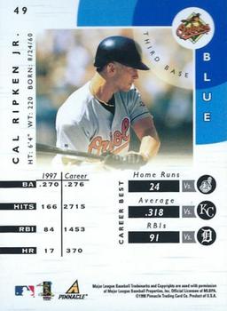 1998 Pinnacle Certified Test Issue - Mirror Blue Test Issue #49 Cal Ripken Jr. Back