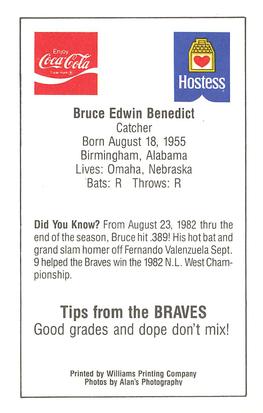 1985 Atlanta Braves Police #NNO Bruce Benedict Back