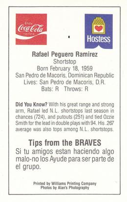 1985 Atlanta Braves Police #NNO Rafael Ramirez Back