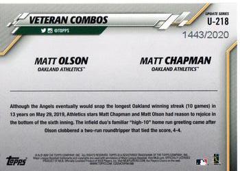 2020 Topps Update - Gold #U-218 High 10! (Matt Chapman / Matt Olson) Back