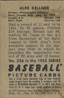 1952 Bowman #226 Alex Kellner Back