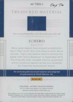 2020 Panini National Treasures - Treasured Material Signatures Printing Plates Yellow #TMS-I Ichiro Back