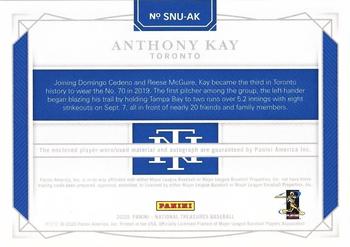 2020 Panini National Treasures - Signature Numbers Holo Silver #SNU-AK Anthony Kay Back