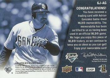 2009 Upper Deck - UD Game Jersey #GJ-AG Adrian Gonzalez Back