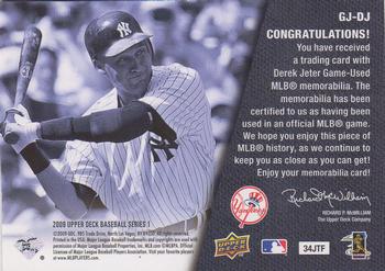 2009 Upper Deck - UD Game Jersey #GJ-DJ Derek Jeter Back