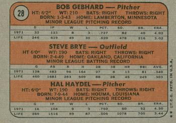 2021 Topps Heritage - 50th Anniversary Buybacks #28 Twins 1972 Rookie Stars (Bob Gebhard / Steve Brye / Hal Haydel) Back