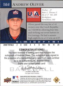2009 Upper Deck - USA National Team Autographs #USAB-AO Andrew Oliver Back